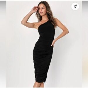 Lulu's Black Asymmetrical Ruched Cocktail Dress